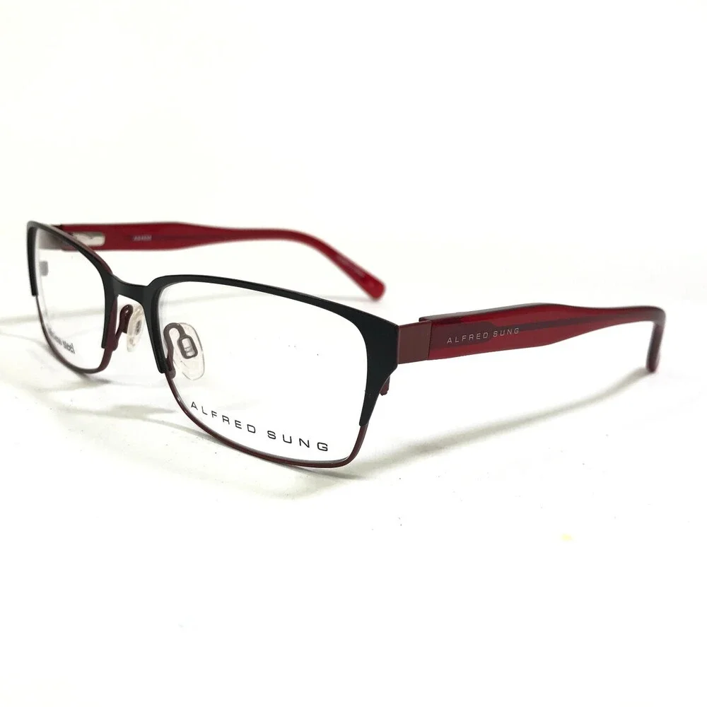 Alfred Sung Eyeglasses Frames AS4938 BLK Black Red Rectangular 53-17-130